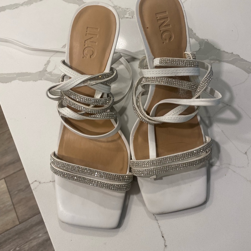 INC International Concepts Silver White Heeled Sandals